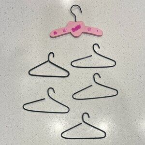 Lot of 6 Vintage Barbie Metal Black Hangers – One with Wood Barbie Design – 1960